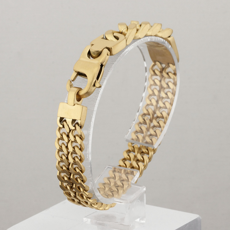 Simple Style Geometric Solid Color Titanium Steel Patchwork 18K Gold Plated Men's Bracelets display picture 6