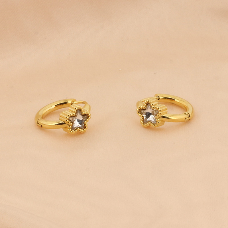 1 Pair Simple Style Star Plating Stainless Steel Gold Plated Hoop Earrings display picture 7