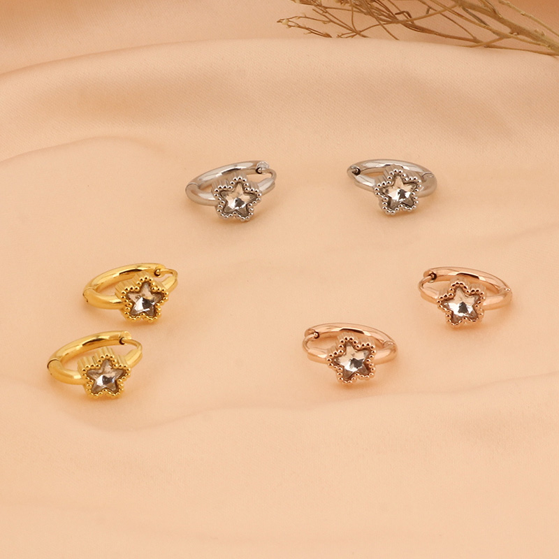 1 Pair Simple Style Star Plating Stainless Steel Gold Plated Hoop Earrings display picture 5