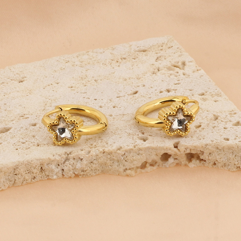 1 Pair Simple Style Star Plating Stainless Steel Gold Plated Hoop Earrings display picture 9