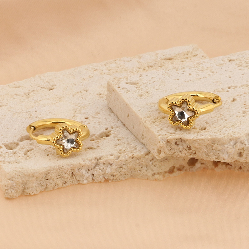 1 Pair Simple Style Star Plating Stainless Steel Gold Plated Hoop Earrings display picture 10