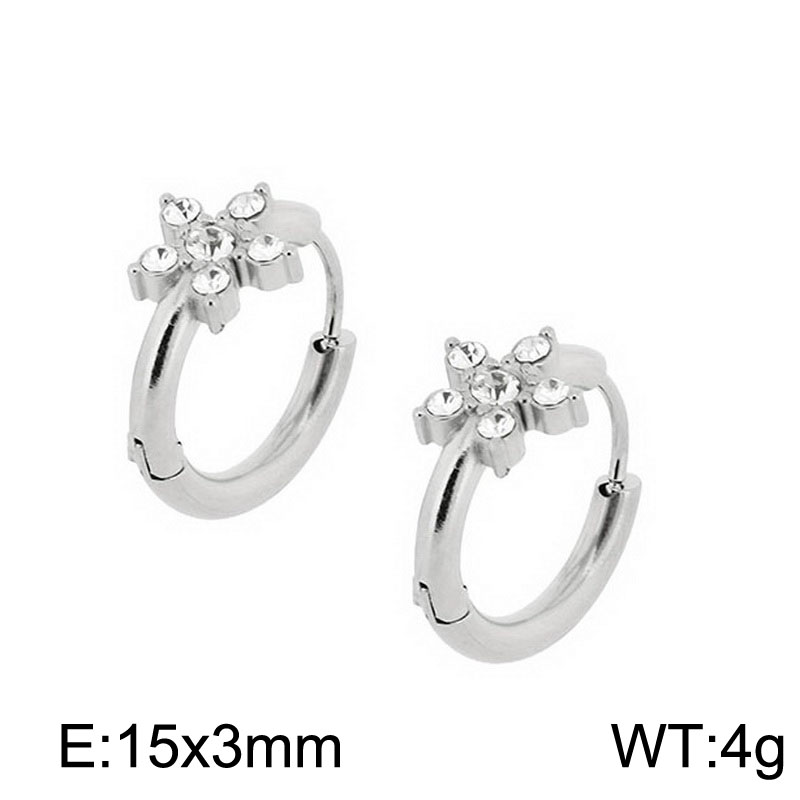 1 Paire Style Simple Fleur Placage Incruster Acier Inoxydable Zircon Plaqué Or 18K Boucles D'oreilles Cerceau display picture 5