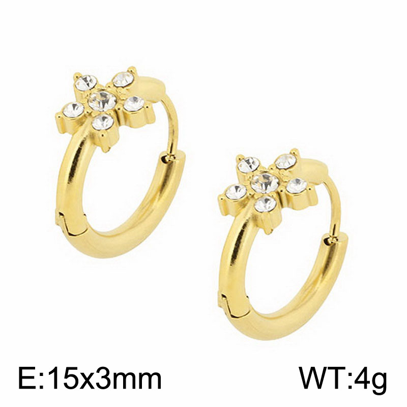 1 Pair Simple Style Flower Plating Inlay Stainless Steel Zircon 18K Gold Plated Hoop Earrings display picture 7
