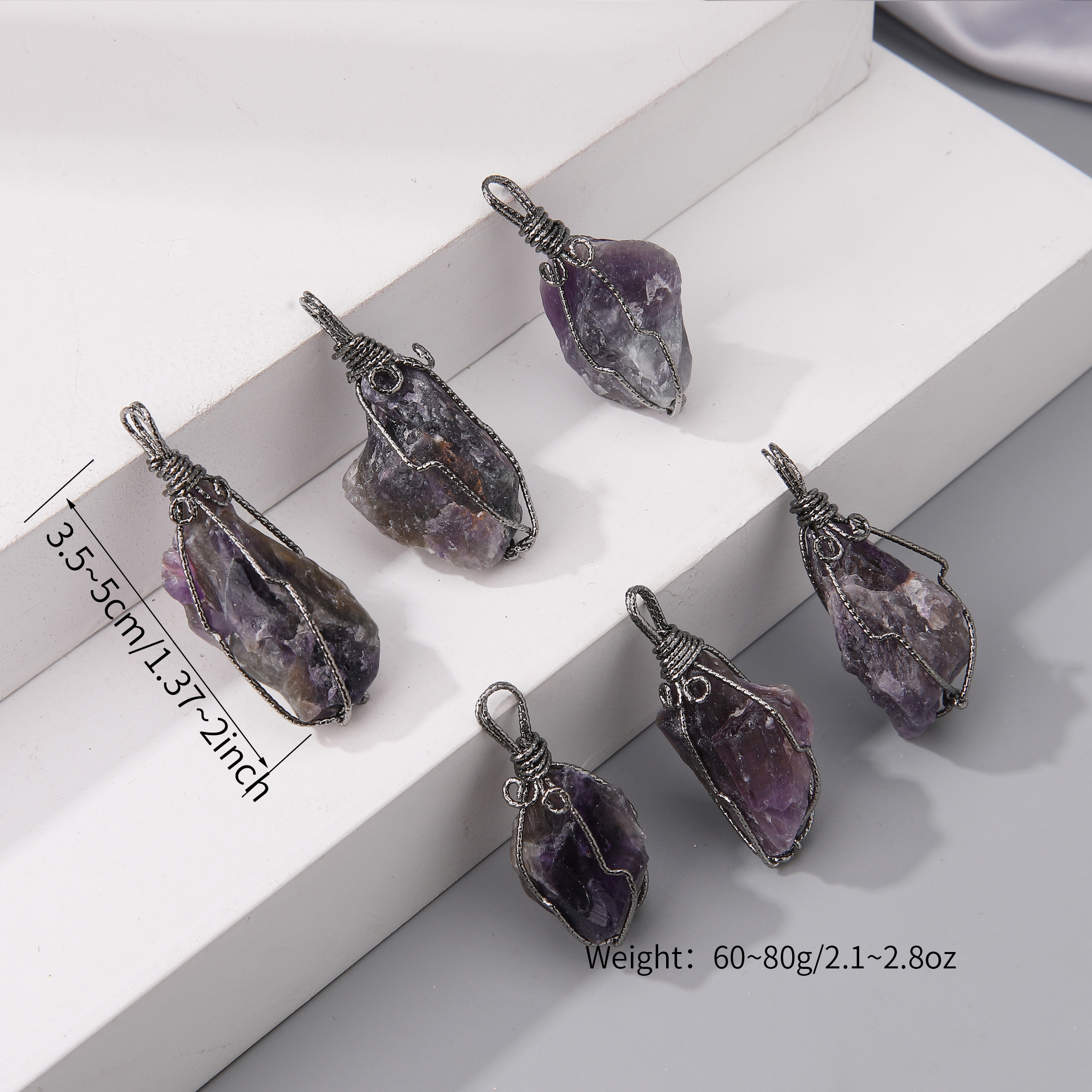 6 Pieces Natural Stone Pink Crystal Amethyst K Gold Plated Rhodium Plated Handmade Plating Pendant display picture 2