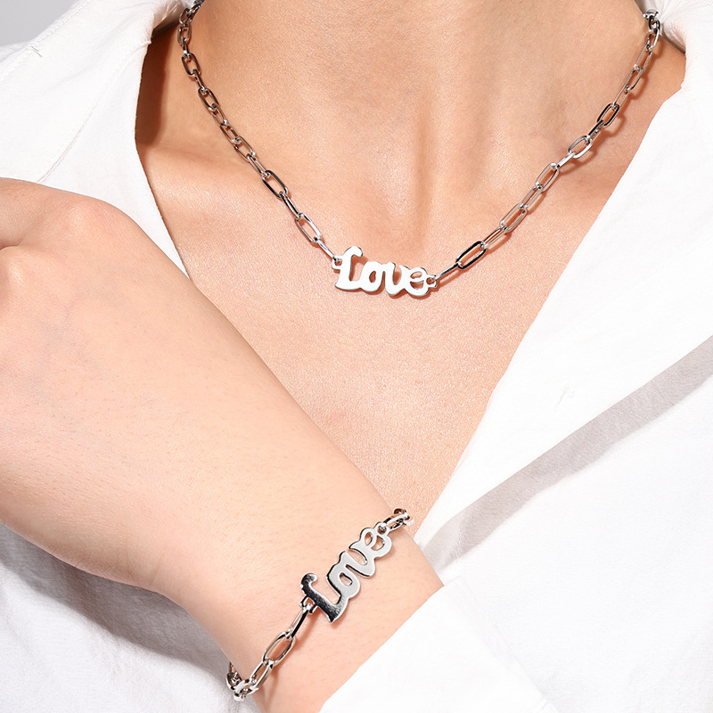 Estilo Ig Dulce Estilo Simple Amor Aleación Enchapado Ahuecar Mujeres Pulsera Collar Conjunto De Joyas display picture 3