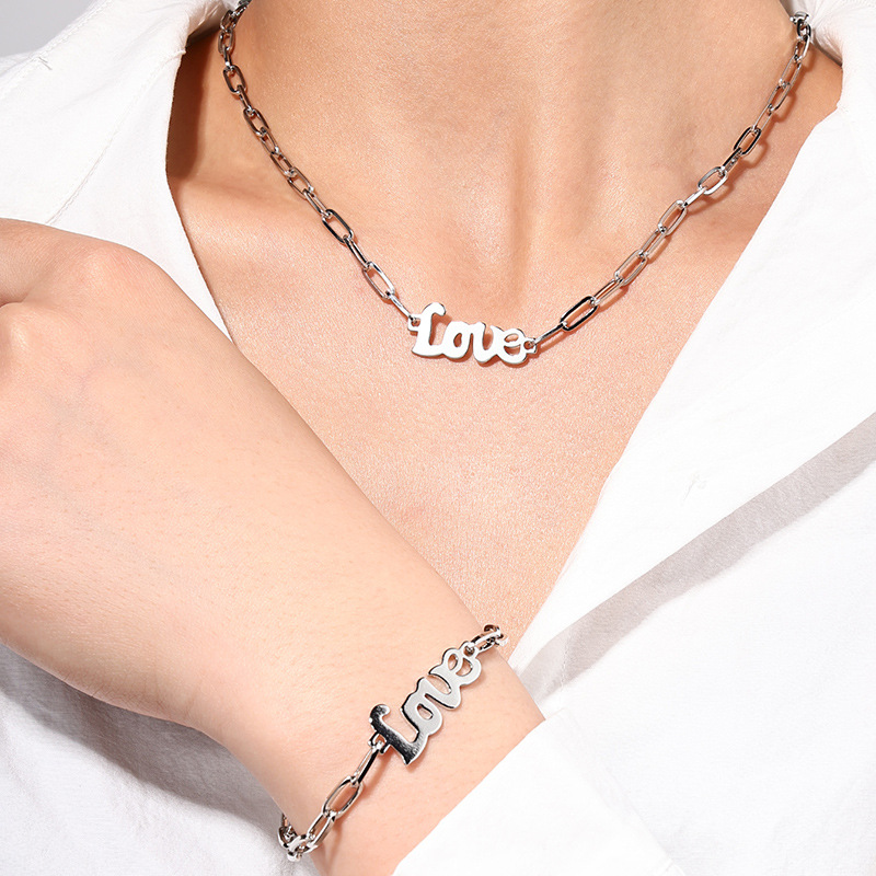 Ig Style Sweet Simple Style Love Alloy Plating Hollow Out Women's Bracelets Necklace Jewelry Set display picture 3