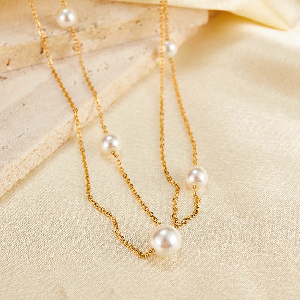 Stainless Steel Simple Style Pearl Layered Necklaces display picture 1