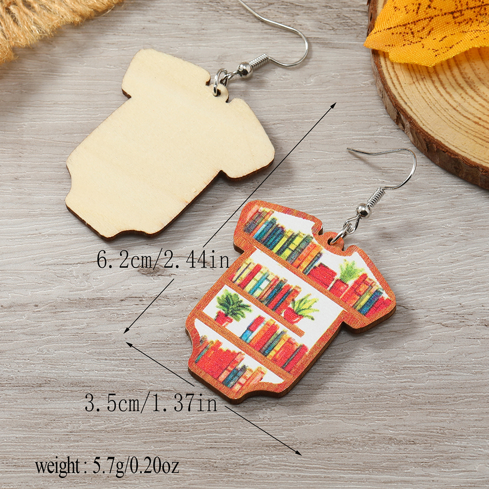 1 Pair Casual Simple Style Book Clouds Painted Wood Silver Plated Drop Earrings display picture 6