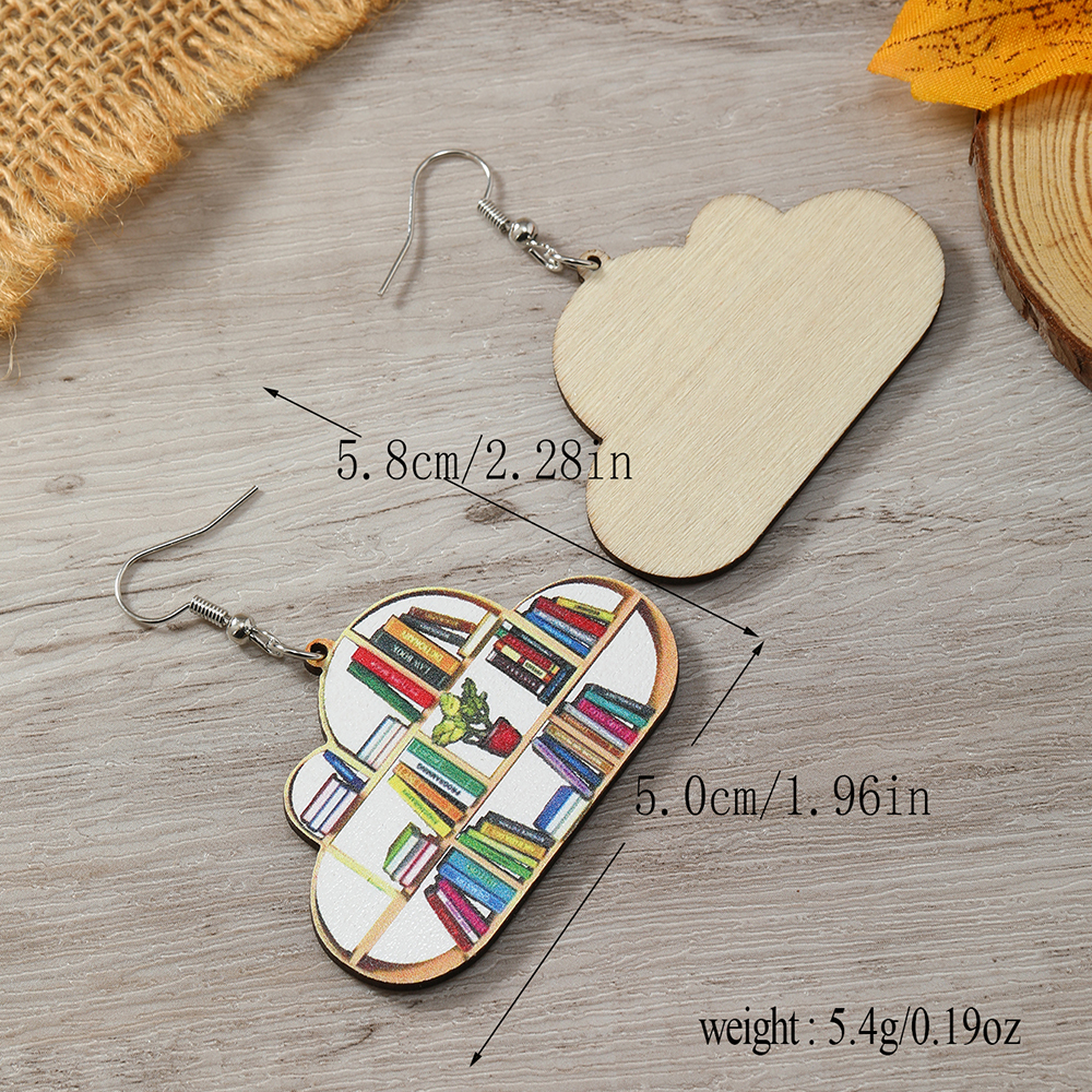 1 Pair Casual Simple Style Book Clouds Painted Wood Silver Plated Drop Earrings display picture 27