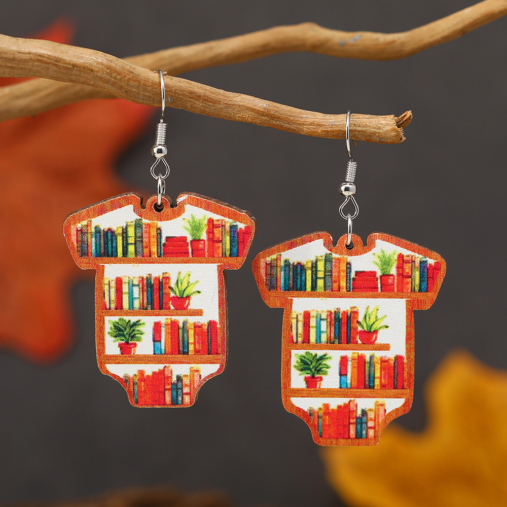 1 Pair Casual Simple Style Book Clouds Painted Wood Silver Plated Drop Earrings display picture 9