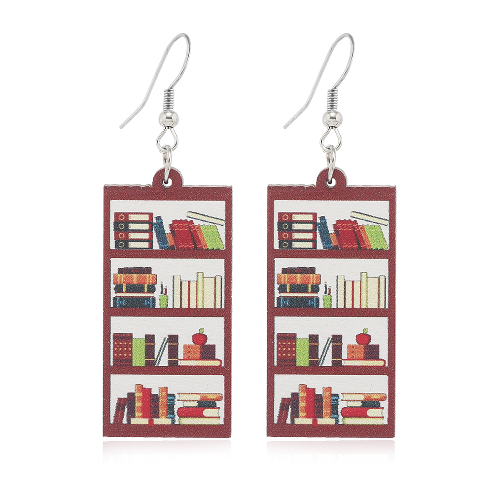 1 Pair Casual Simple Style Book Clouds Painted Wood Silver Plated Drop Earrings display picture 18