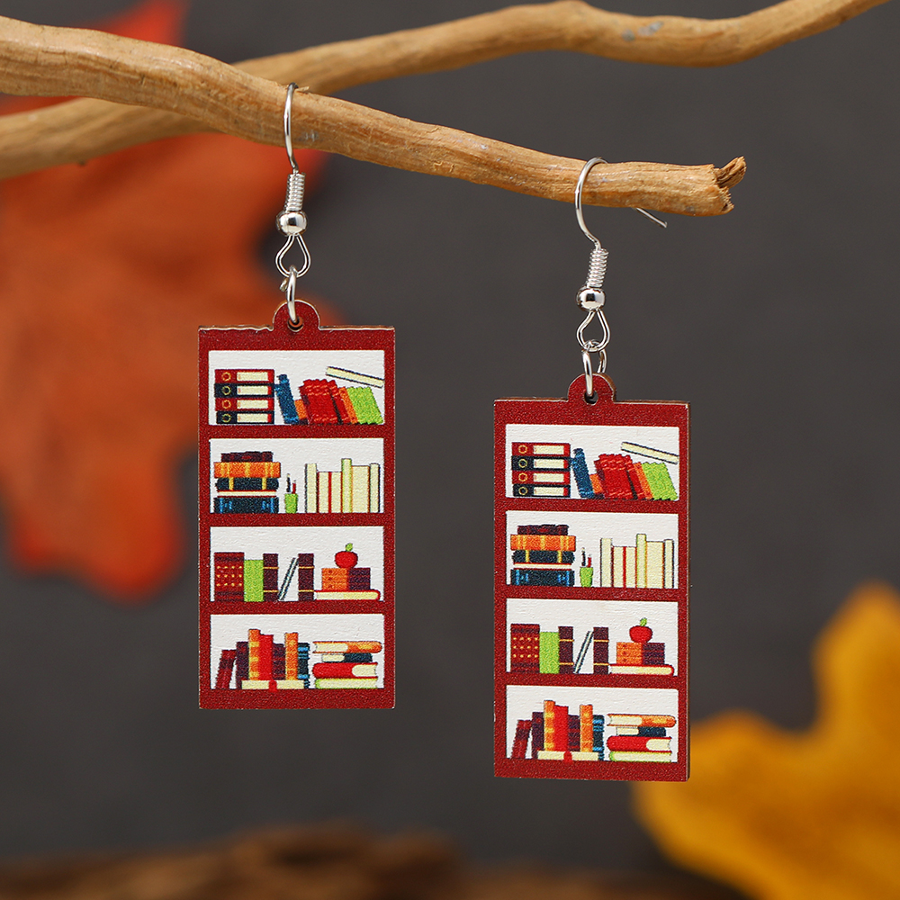 1 Pair Casual Simple Style Book Clouds Painted Wood Silver Plated Drop Earrings display picture 19