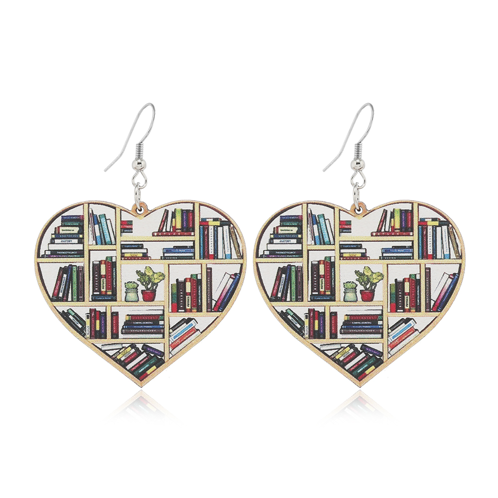 1 Pair Casual Simple Style Book Clouds Painted Wood Silver Plated Drop Earrings display picture 21