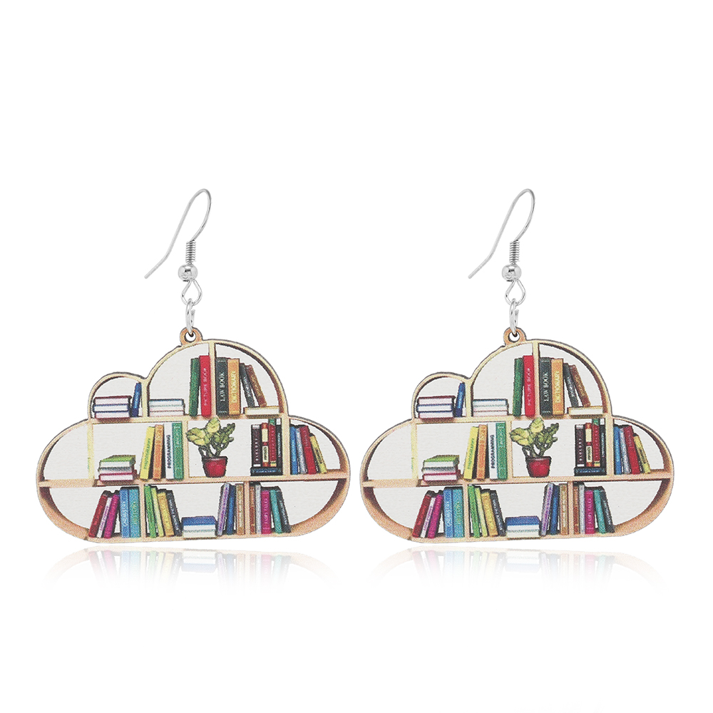 1 Pair Casual Simple Style Book Clouds Painted Wood Silver Plated Drop Earrings display picture 26