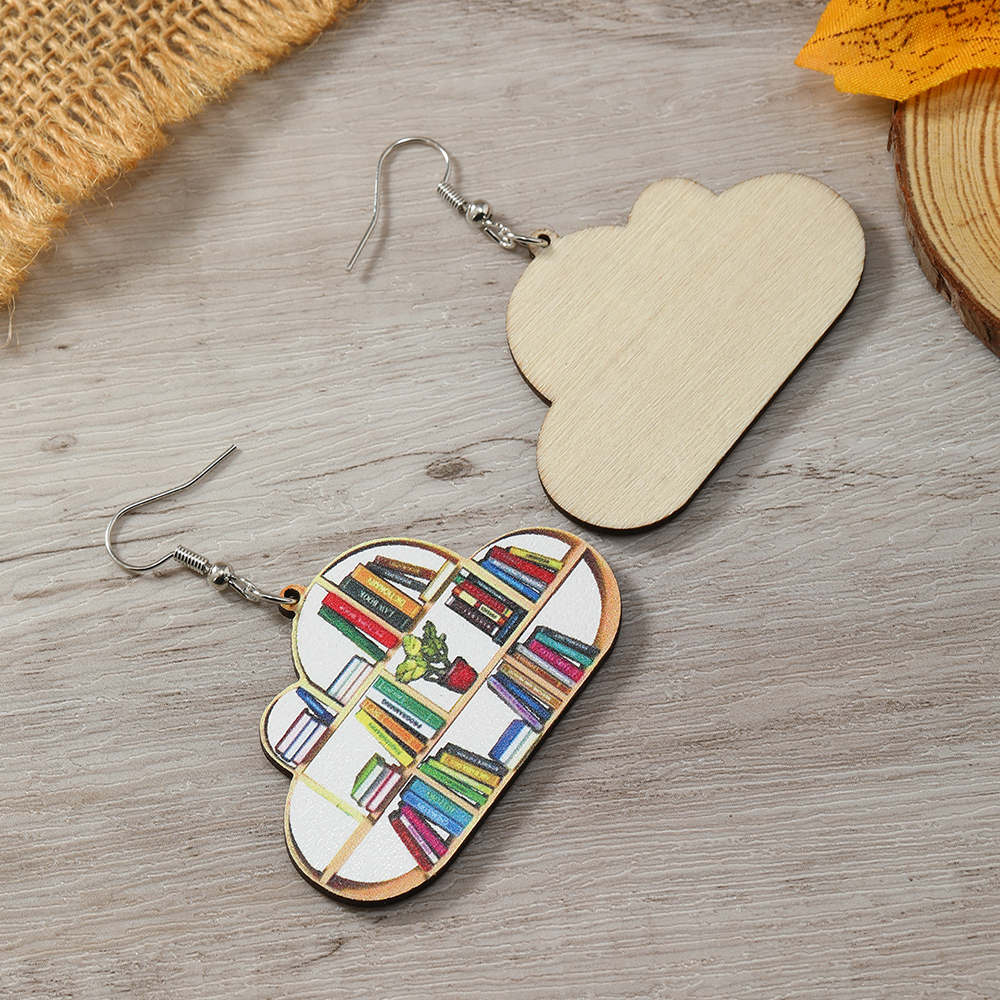 1 Pair Casual Simple Style Book Clouds Painted Wood Silver Plated Drop Earrings display picture 30