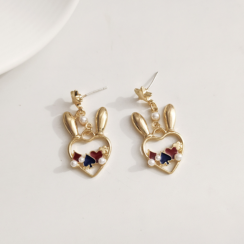 1 Pair Cute Bunny Ears Heart Shape Plating Inlay Alloy Artificial Pearls Drop Earrings display picture 3