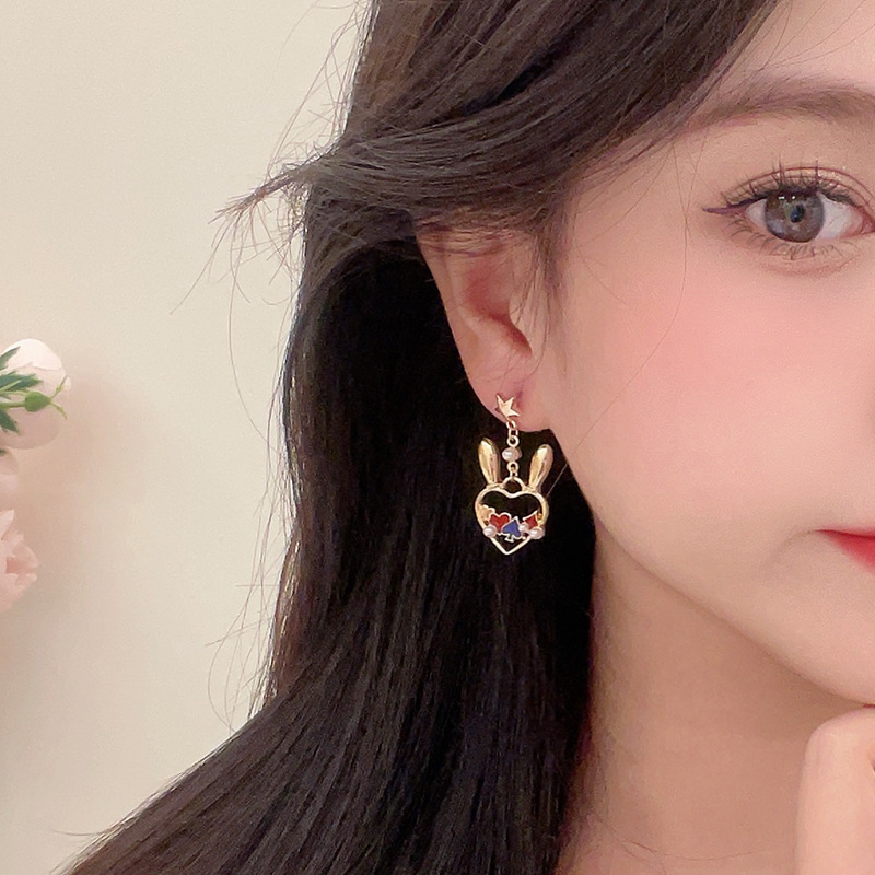 1 Paire Mignon Oreilles De Lapin Forme De Cœur Placage Incruster Alliage Perles Artificielles Boucles D'oreilles display picture 8