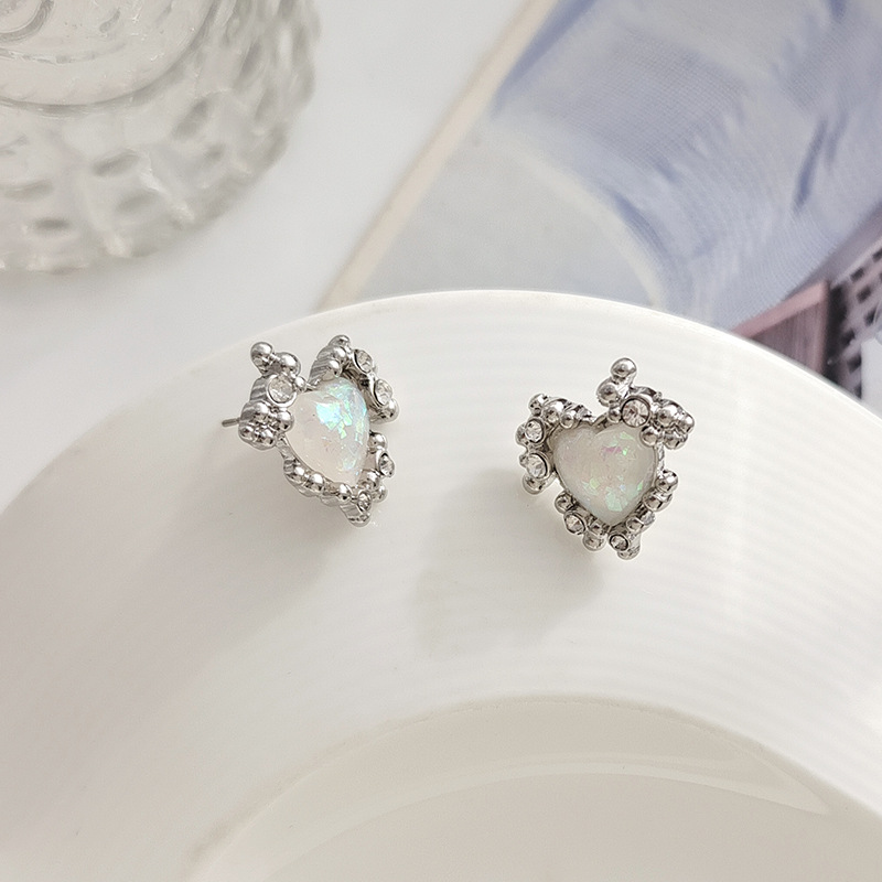 1 Pair Ig Style Simple Style Heart Shape Plating Inlay Alloy Opal Ear Studs display picture 5