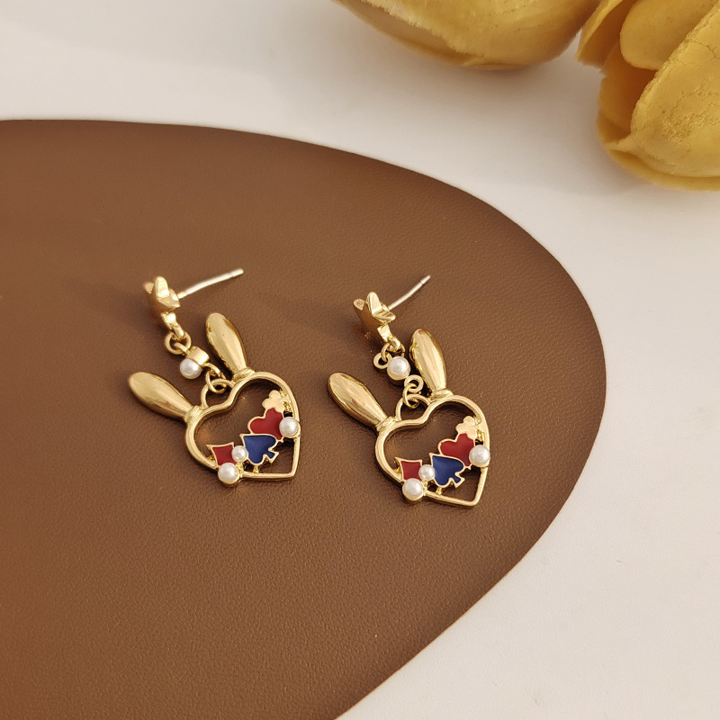 1 Pair Cute Bunny Ears Heart Shape Plating Inlay Alloy Artificial Pearls Drop Earrings display picture 13