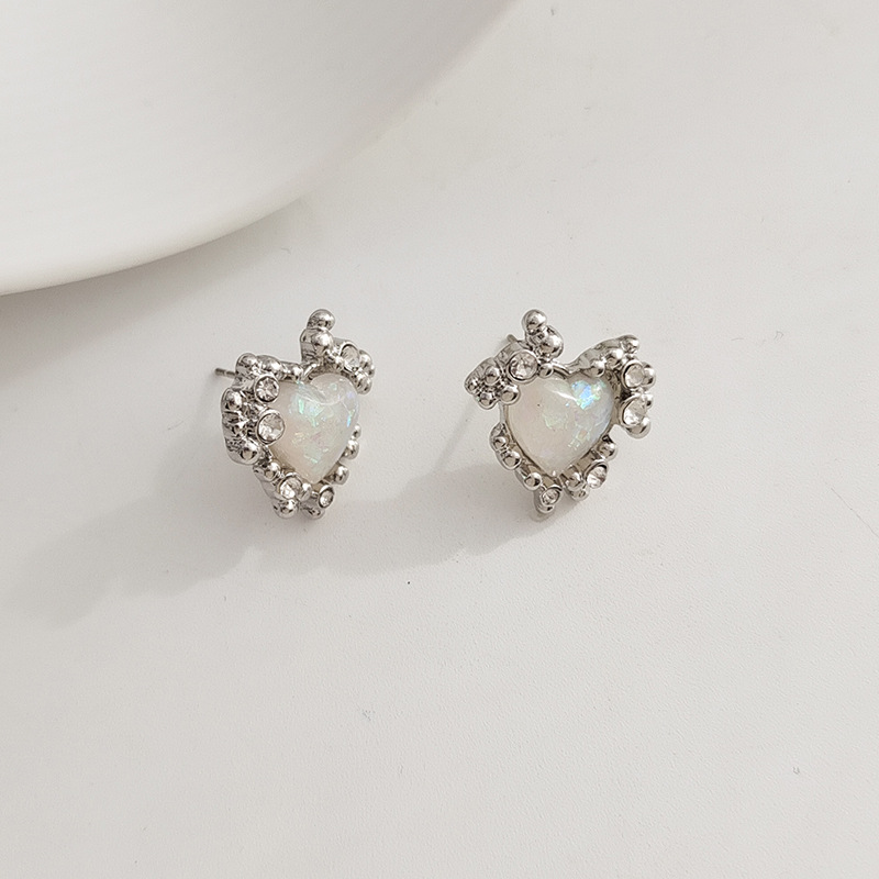 1 Pair Ig Style Simple Style Heart Shape Plating Inlay Alloy Opal Ear Studs display picture 9