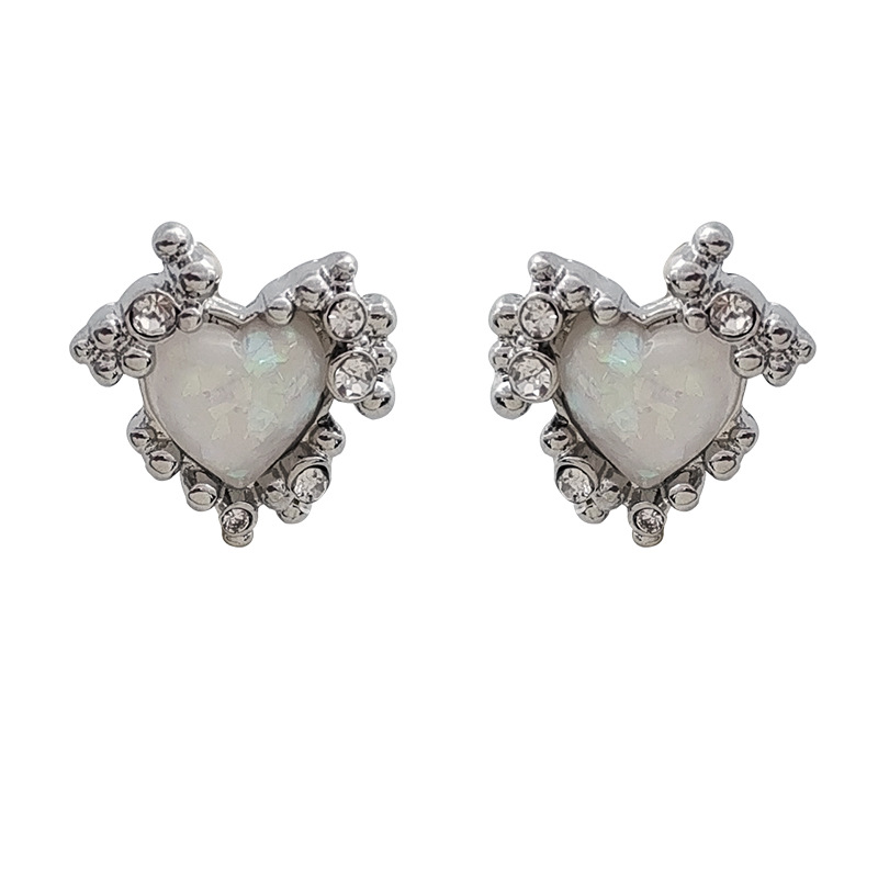 1 Pair Ig Style Simple Style Heart Shape Plating Inlay Alloy Opal Ear Studs display picture 14