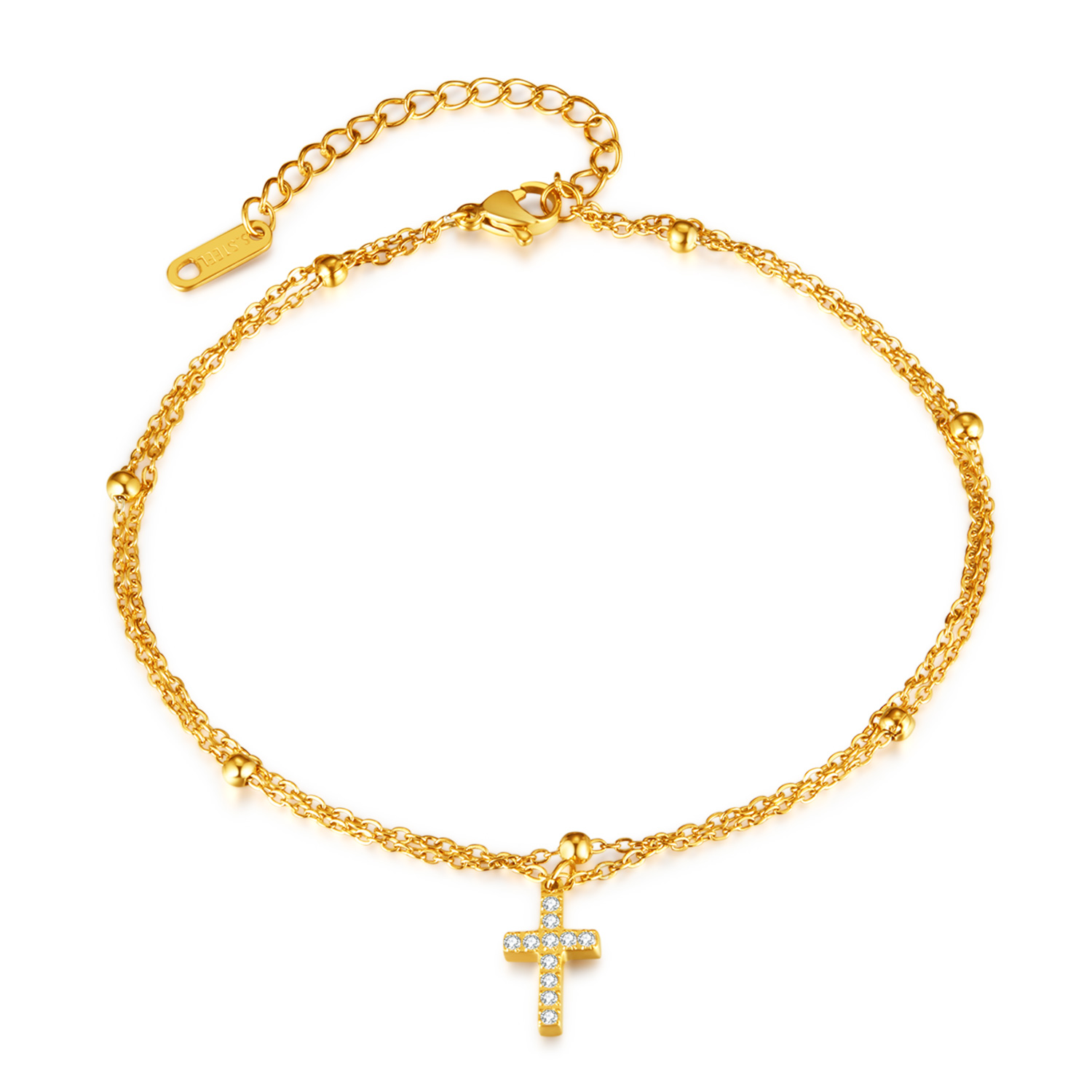 French Style Simple Style Cross Stainless Steel Layered Inlay Zircon Women's Anklet display picture 1