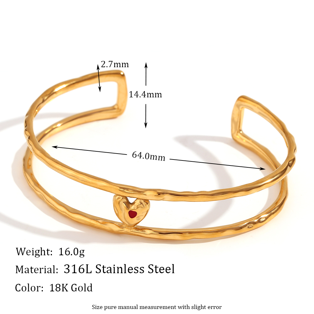 Retro Simple Style Heart Shape Stainless Steel Enamel Plating 18k Gold Plated Bangle display picture 2