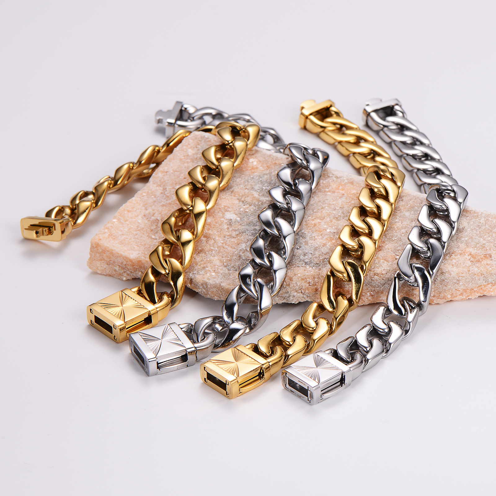 Stainless Steel 18K Gold Plated Hip-Hop Punk Plating Geometric Bracelets display picture 7