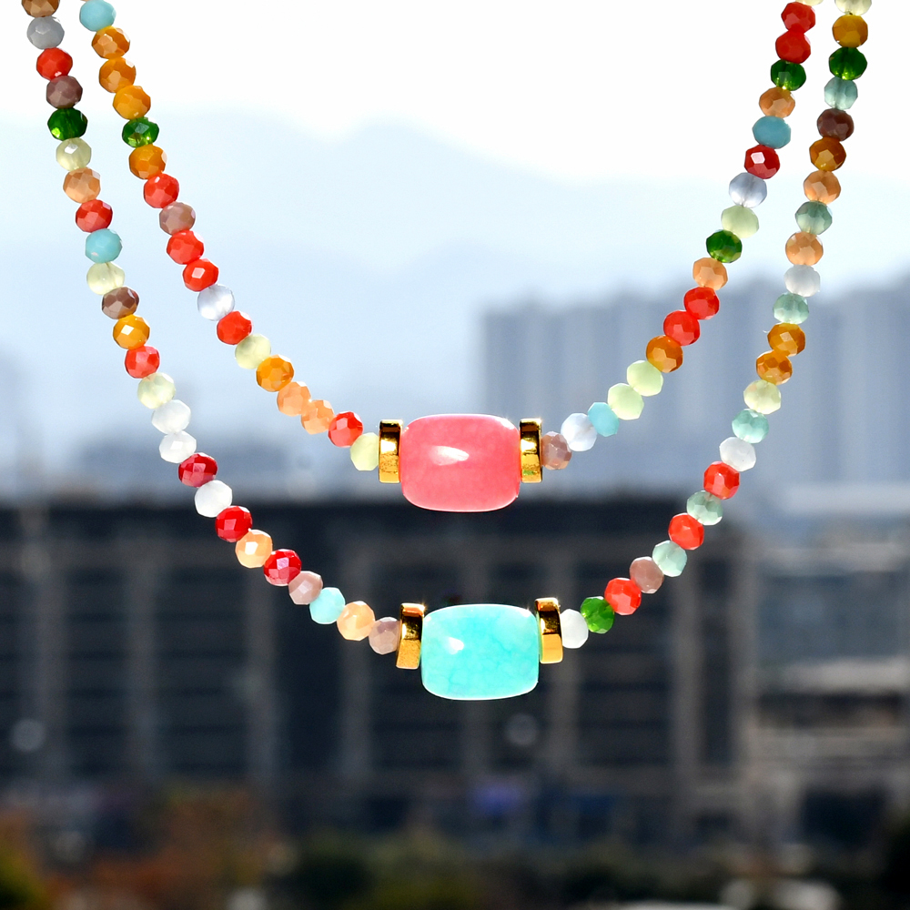 Stainless Steel Artificial Crystal Gold Plated Casual Vacation Beaded Handmade Plating Colorful Necklace display picture 1