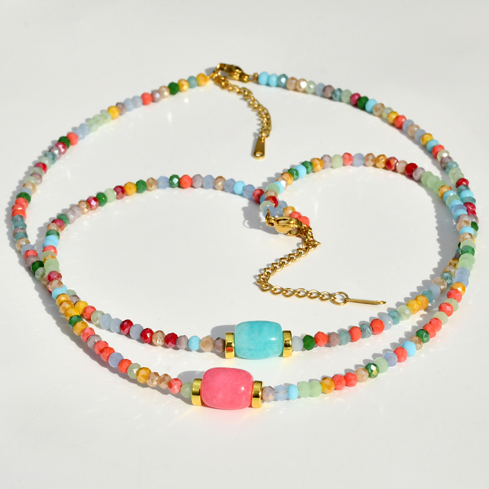 Stainless Steel Artificial Crystal Gold Plated Casual Vacation Beaded Handmade Plating Colorful Necklace display picture 6