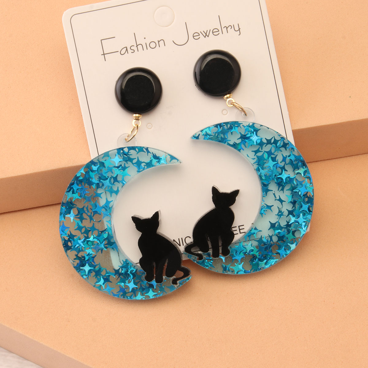 1 Pair Retro Novelty Artistic Animal Moon Cat Arylic Drop Earrings display picture 2