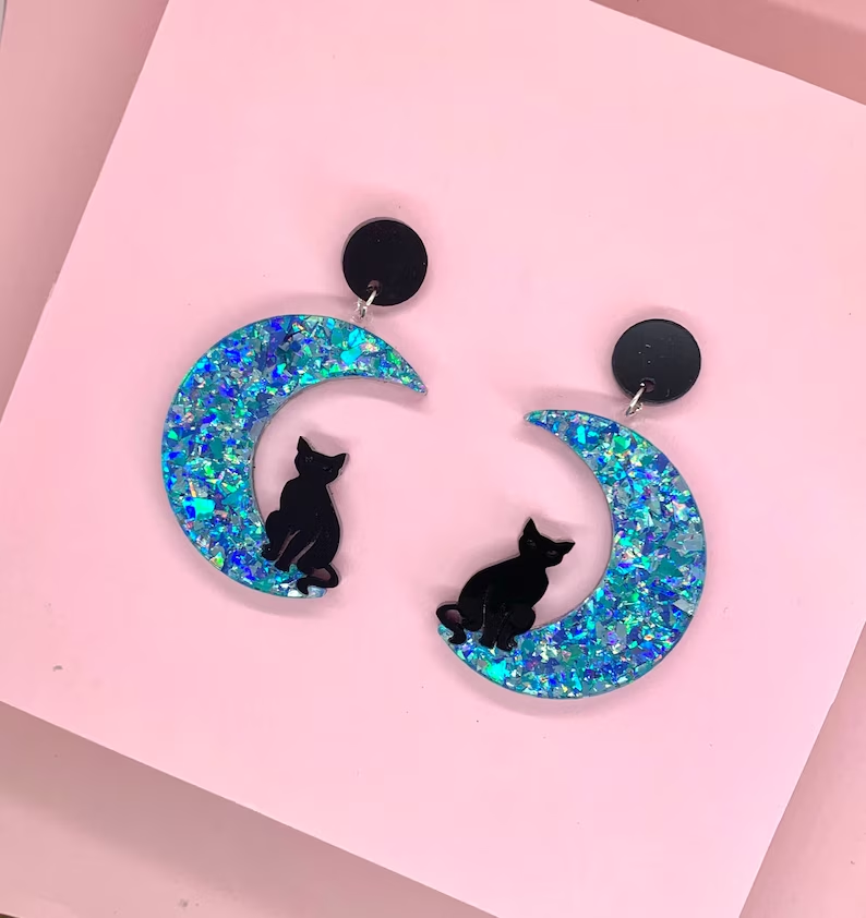 1 Pair Retro Novelty Artistic Animal Moon Cat Arylic Drop Earrings display picture 3