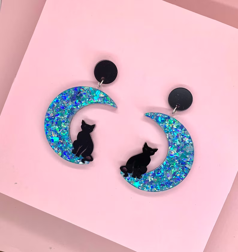 1 Paire Rétro Nouveauté Artistique Animal Lune Chat Arylique Boucles D'oreilles display picture 3