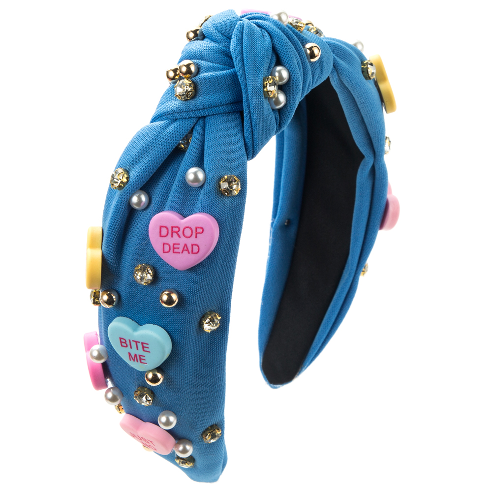 Women's Sweet Letter Heart Shape Cloth Inlay Artificial Pearls Rhinestones Hair Band display picture 9