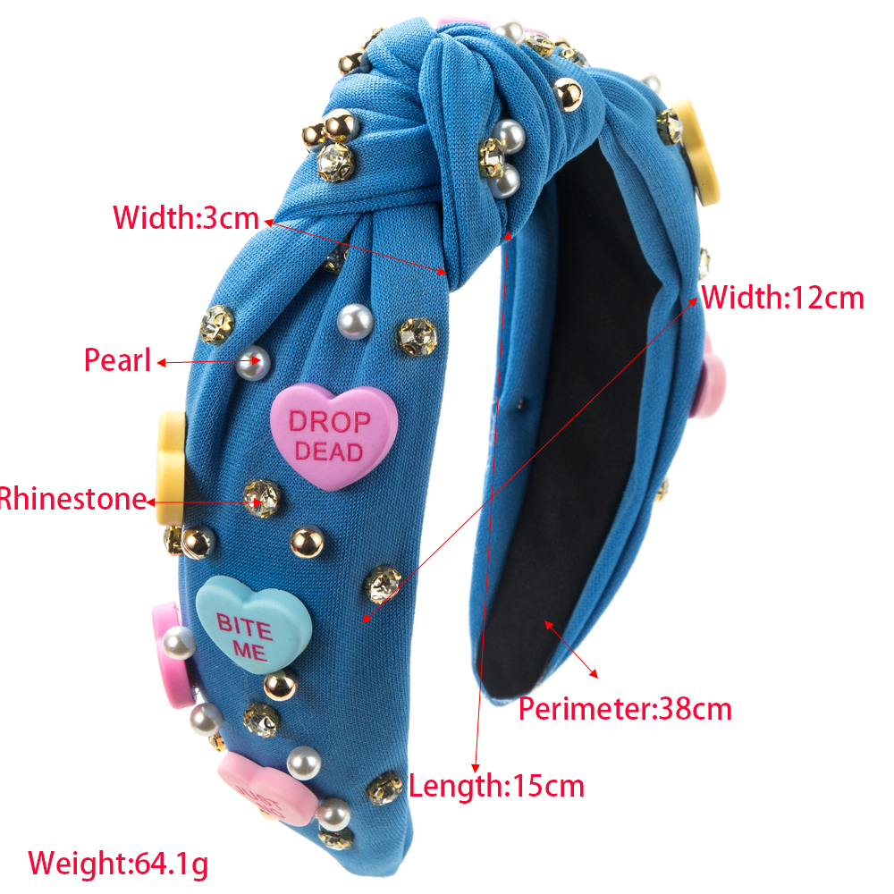Women's Sweet Letter Heart Shape Cloth Inlay Artificial Pearls Rhinestones Hair Band display picture 1