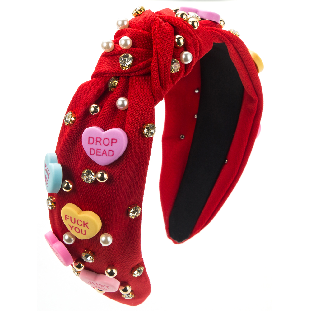 Women's Sweet Letter Heart Shape Cloth Inlay Artificial Pearls Rhinestones Hair Band display picture 6