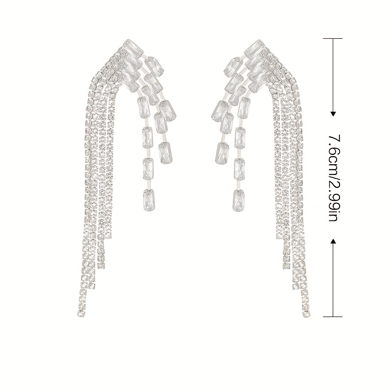 1 Pair Glam Shiny Tassel Plating Inlay Copper Rhinestones Silver Plated Drop Earrings display picture 1