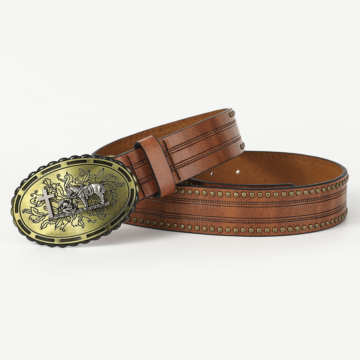 Retro Cowboy Style Horse Pu Leather Metal Button Men's Leather Belts display picture 17