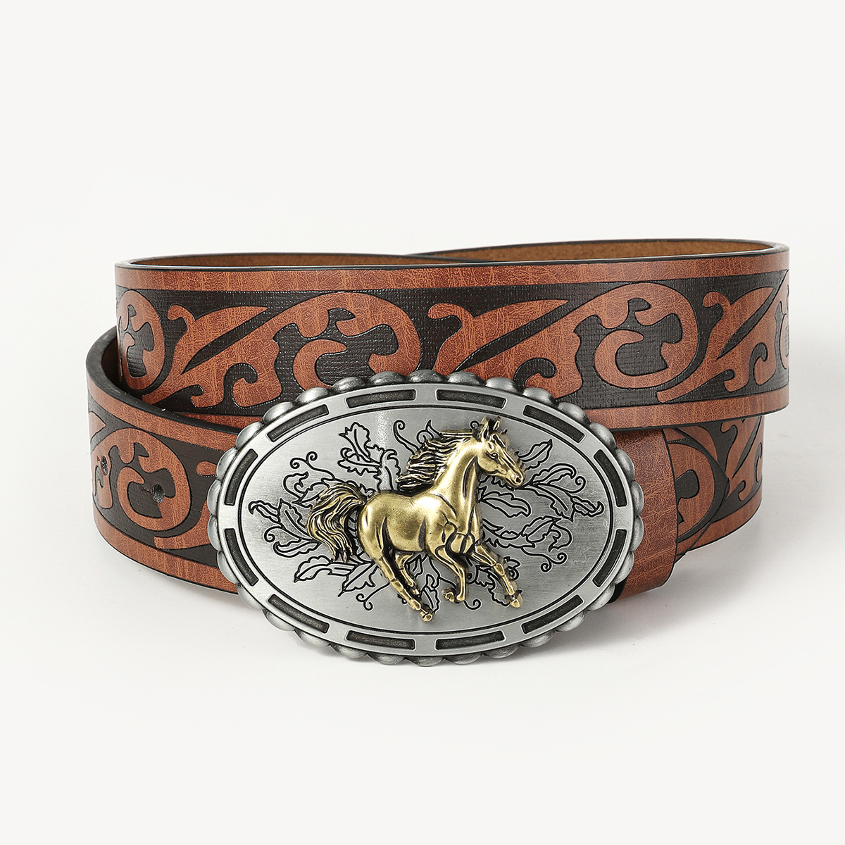 Retro Cowboy Style Horse Pu Leather Metal Button Men's Leather Belts display picture 5