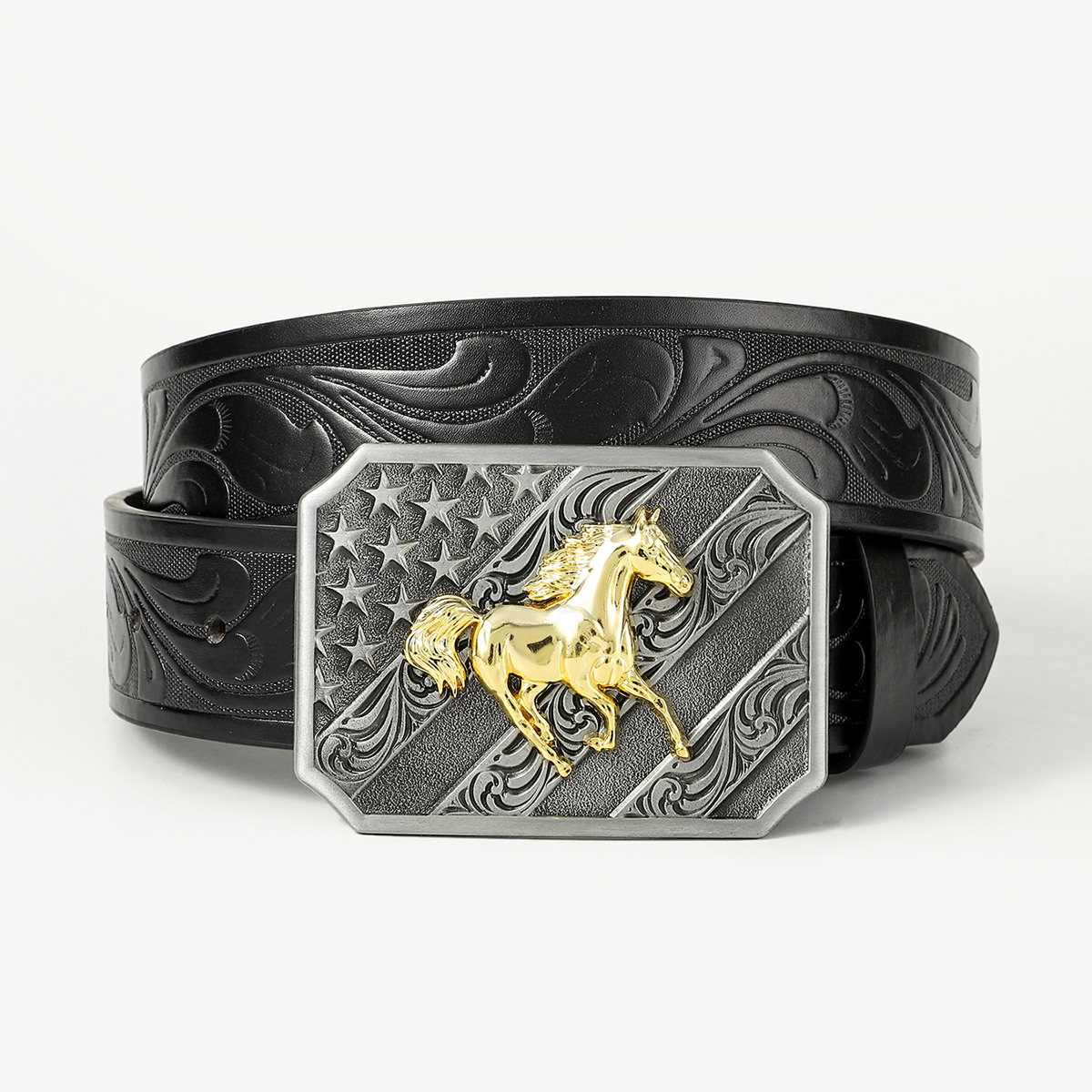 Retro Cowboy Style Horse Pu Leather Metal Button Men's Leather Belts display picture 13