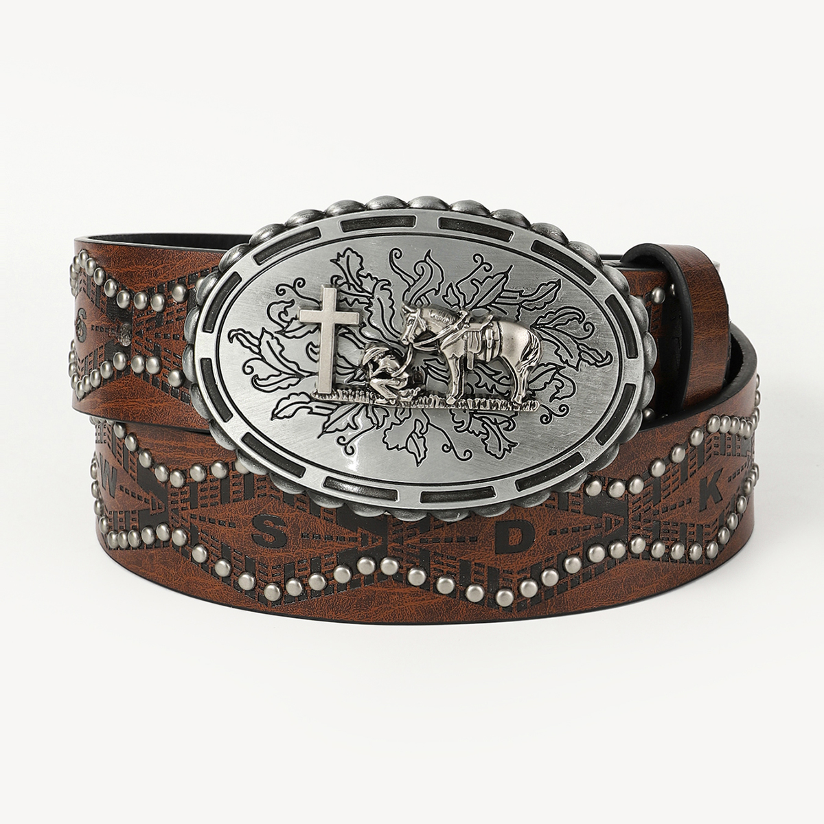 Retro Cowboy Style Horse Pu Leather Metal Button Men's Leather Belts display picture 2