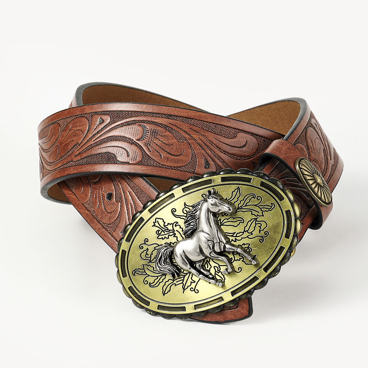 Retro Cowboy Style Horse Pu Leather Metal Button Men's Leather Belts display picture 12