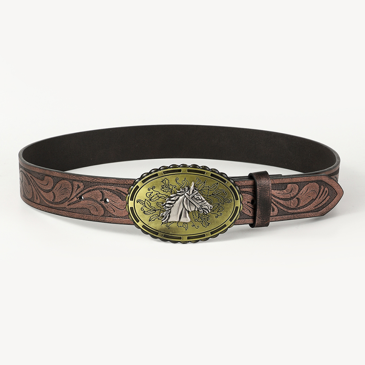 Retro Cowboy Style Horse Pu Leather Metal Button Men's Leather Belts display picture 5