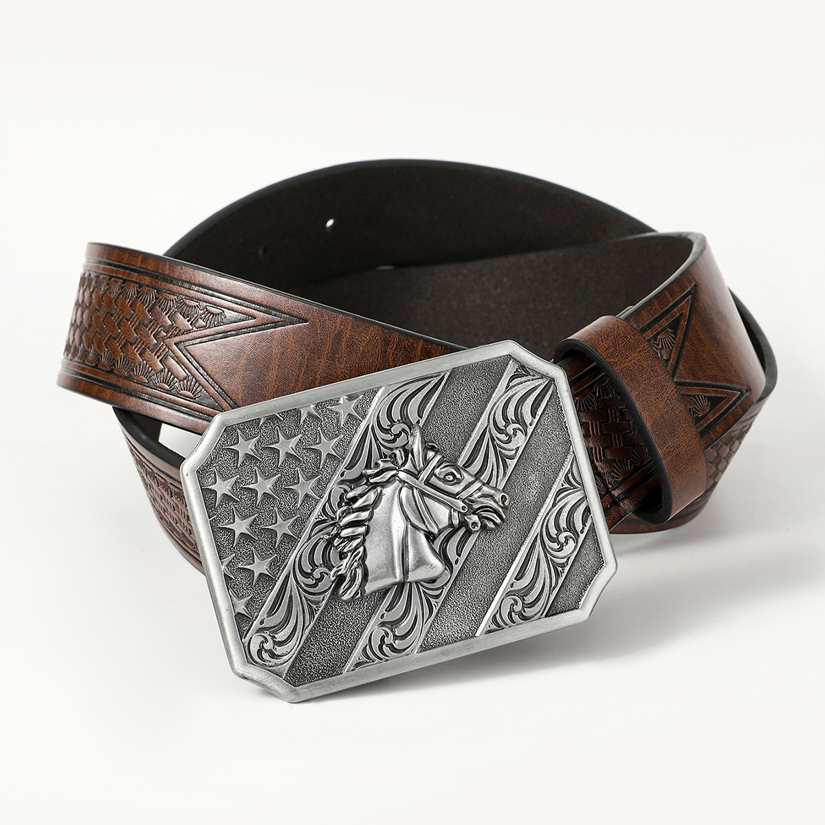 Retro Cowboy Style Horse Pu Leather Metal Button Men's Leather Belts display picture 11