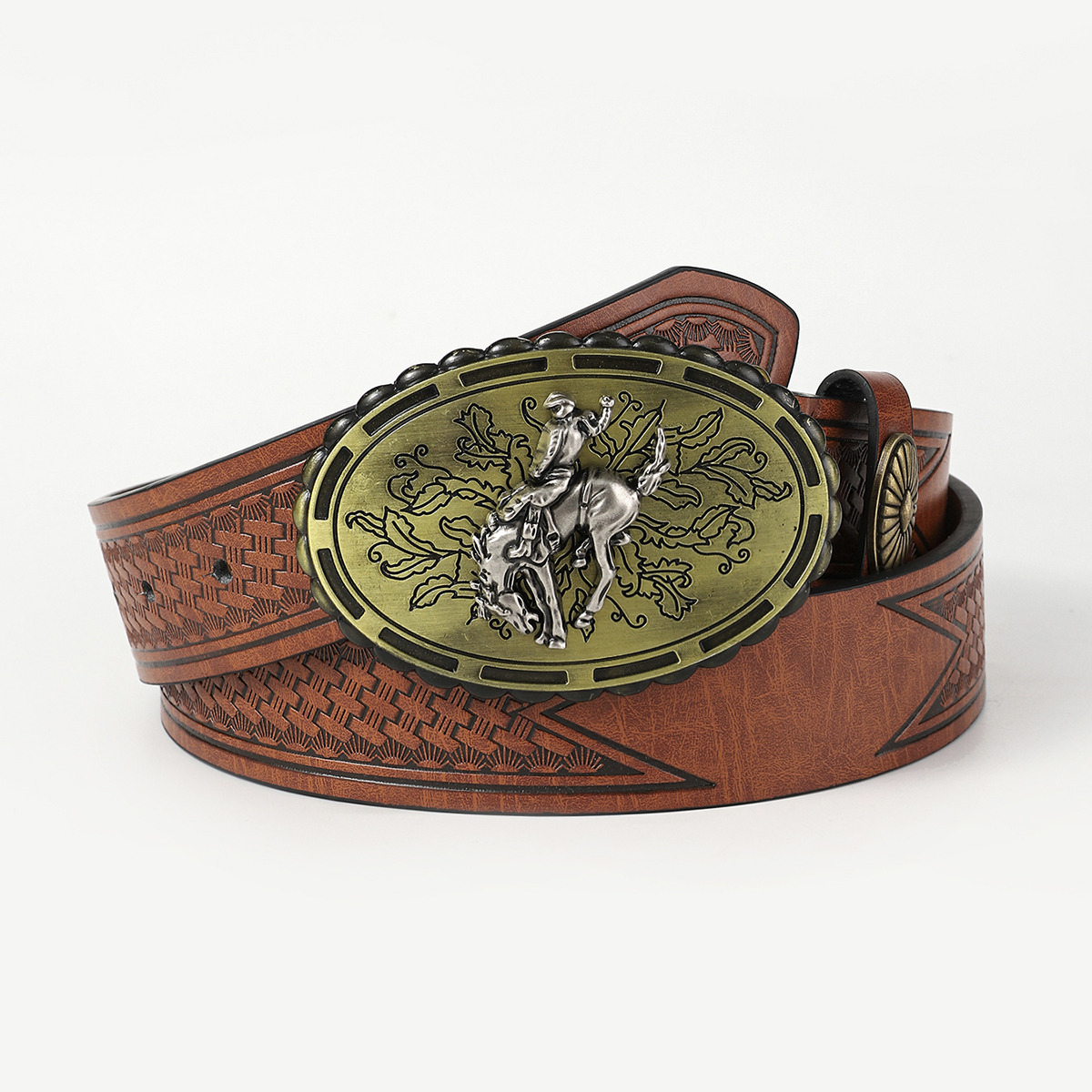 Retro Cowboy Style Horse Pu Leather Metal Button Men's Leather Belts display picture 18