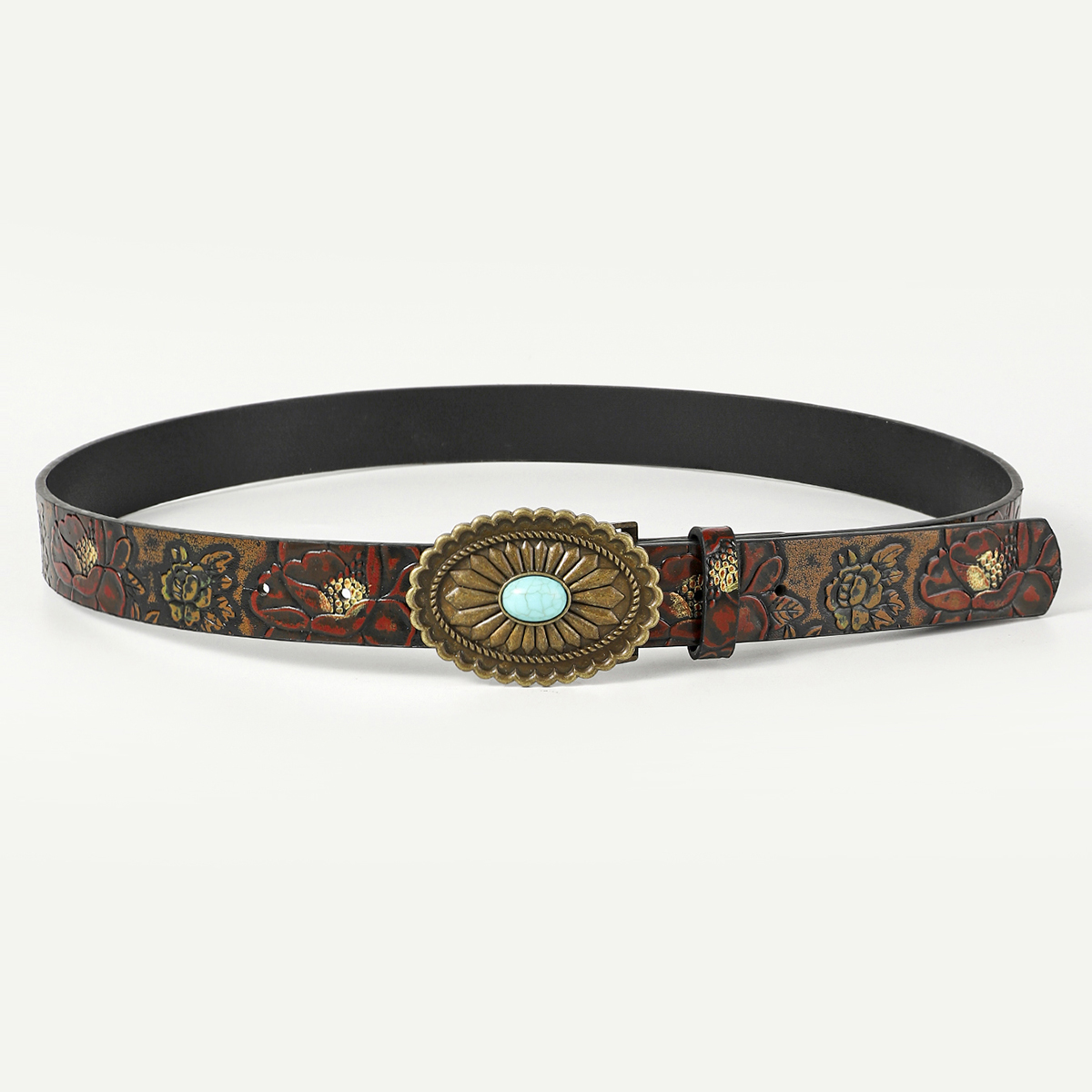 Retro Ethnic Style Geometric Pu Leather Metal Button Inlay Turquoise Adults Leather Belts display picture 1