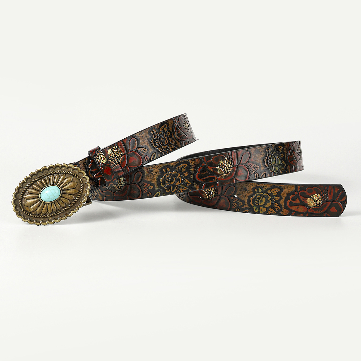 Retro Ethnic Style Geometric Pu Leather Metal Button Inlay Turquoise Adults Leather Belts display picture 2