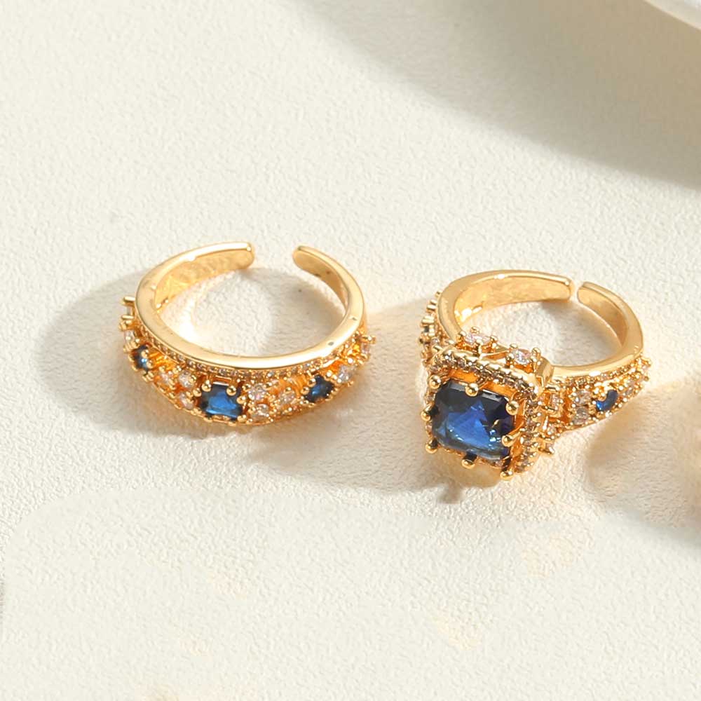 Vintage Style Simple Style Commute Quadrilateral Copper Plating Inlay Zircon 14k Gold Plated Open Rings display picture 1