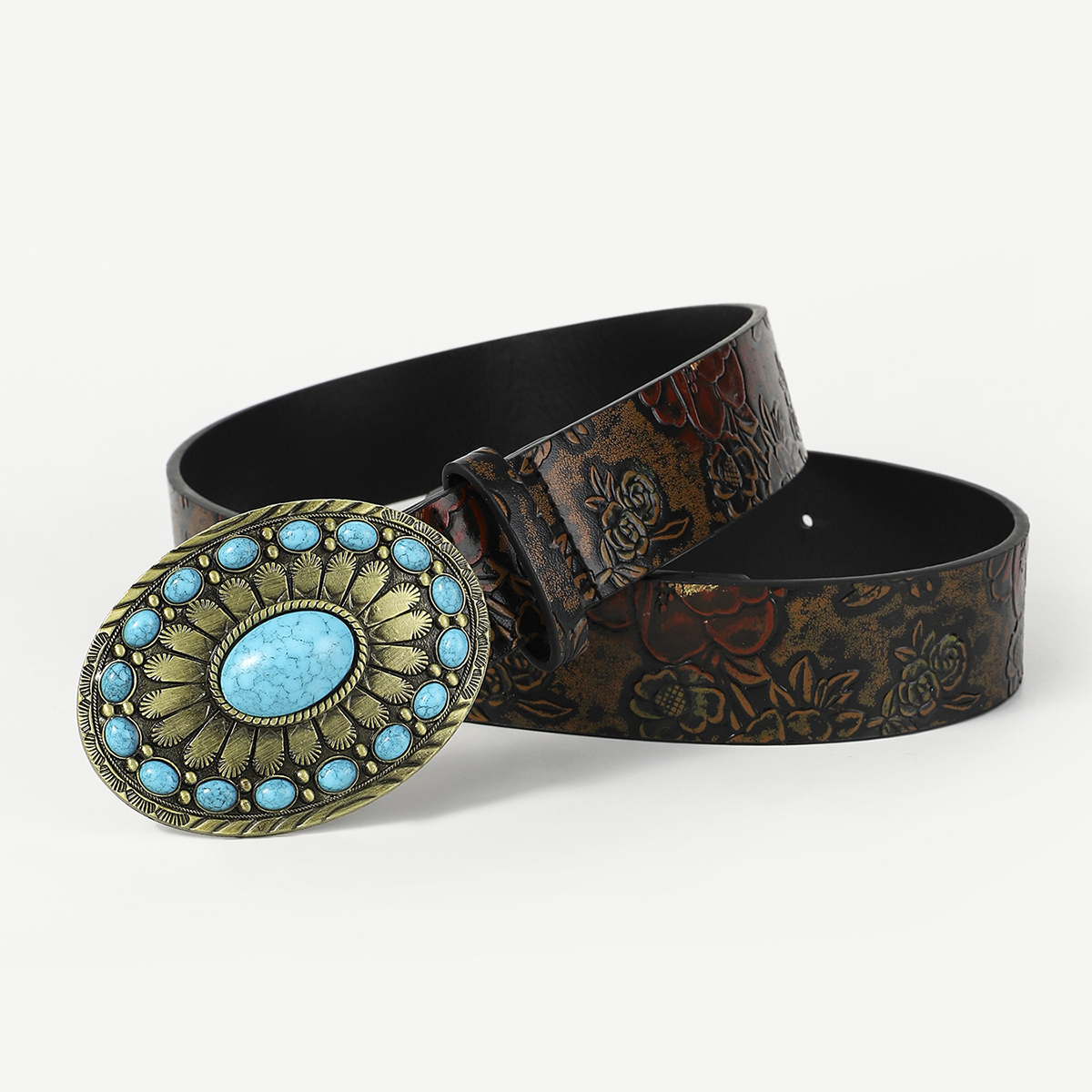 Retro Ethnic Style Geometric Pu Leather Inlay Turquoise Unisex Leather Belts display picture 11