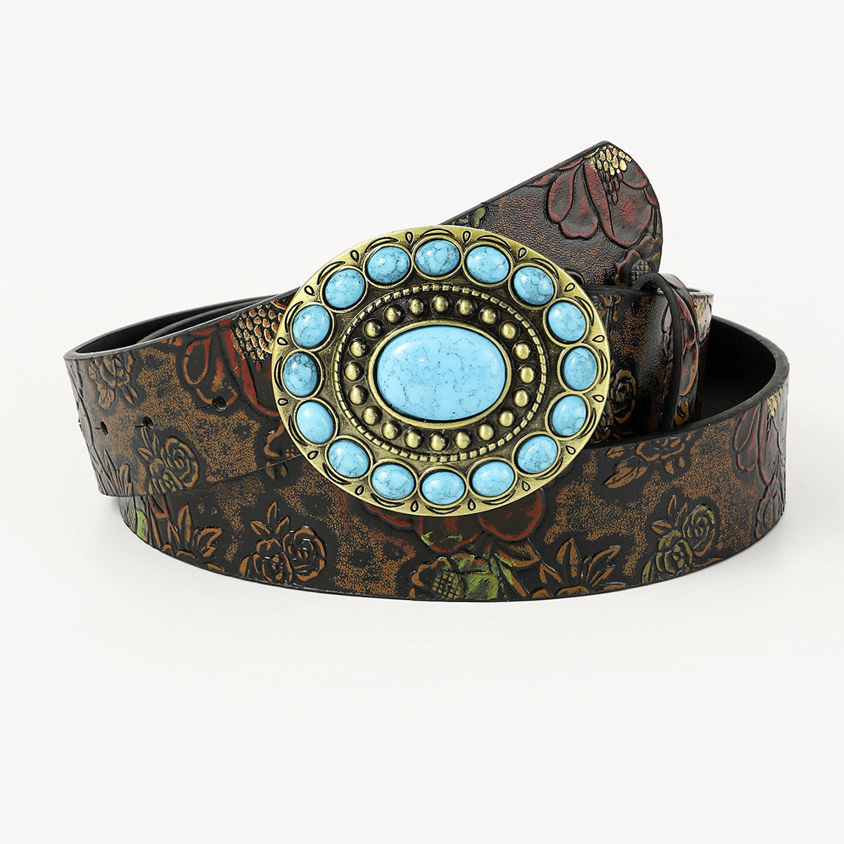 Retro Ethnic Style Geometric Pu Leather Inlay Turquoise Unisex Leather Belts display picture 15